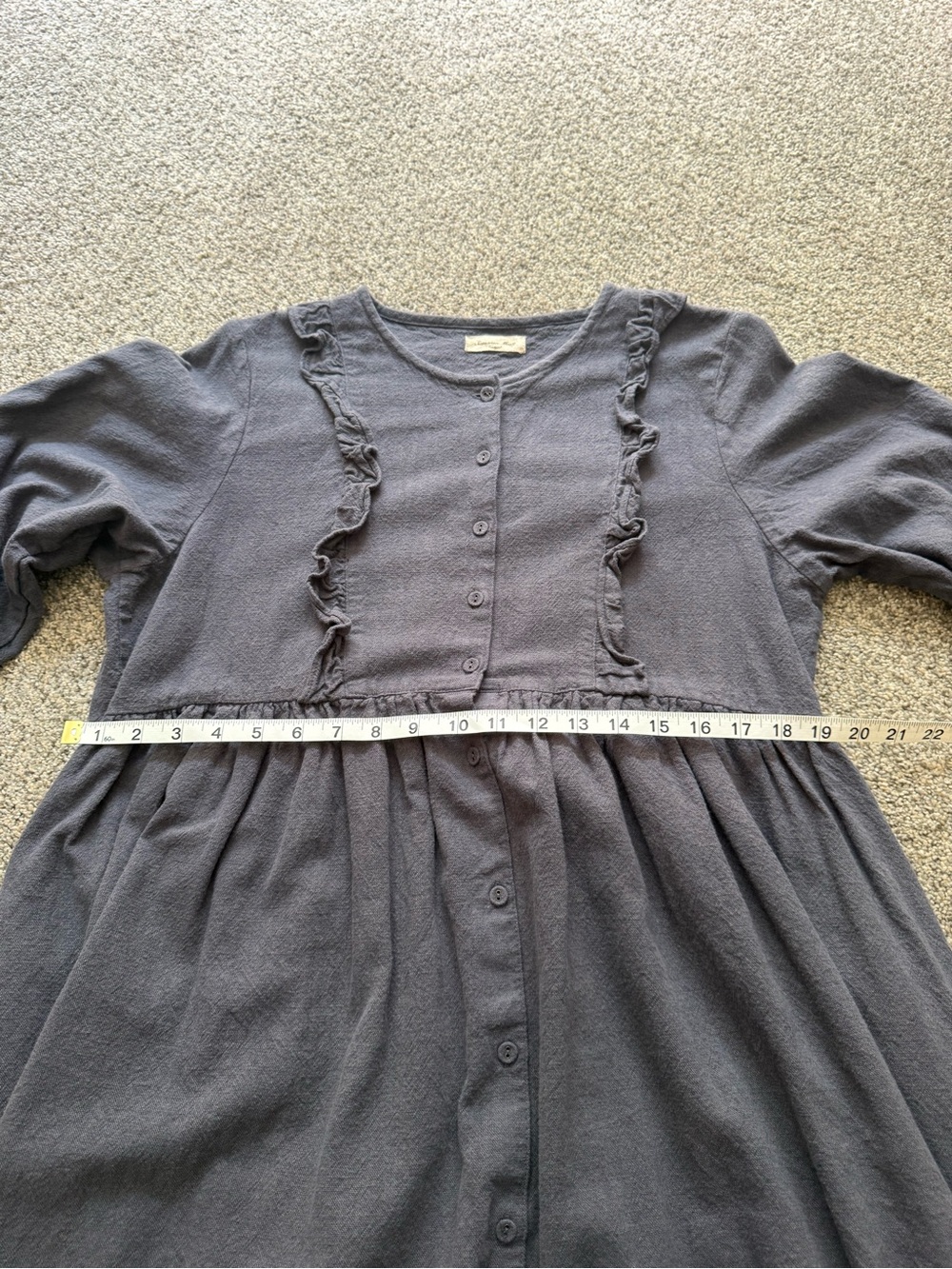 Samansa Mos2 Japanese cotton linen washed black ruffle button front dress - Picture 8 of 10